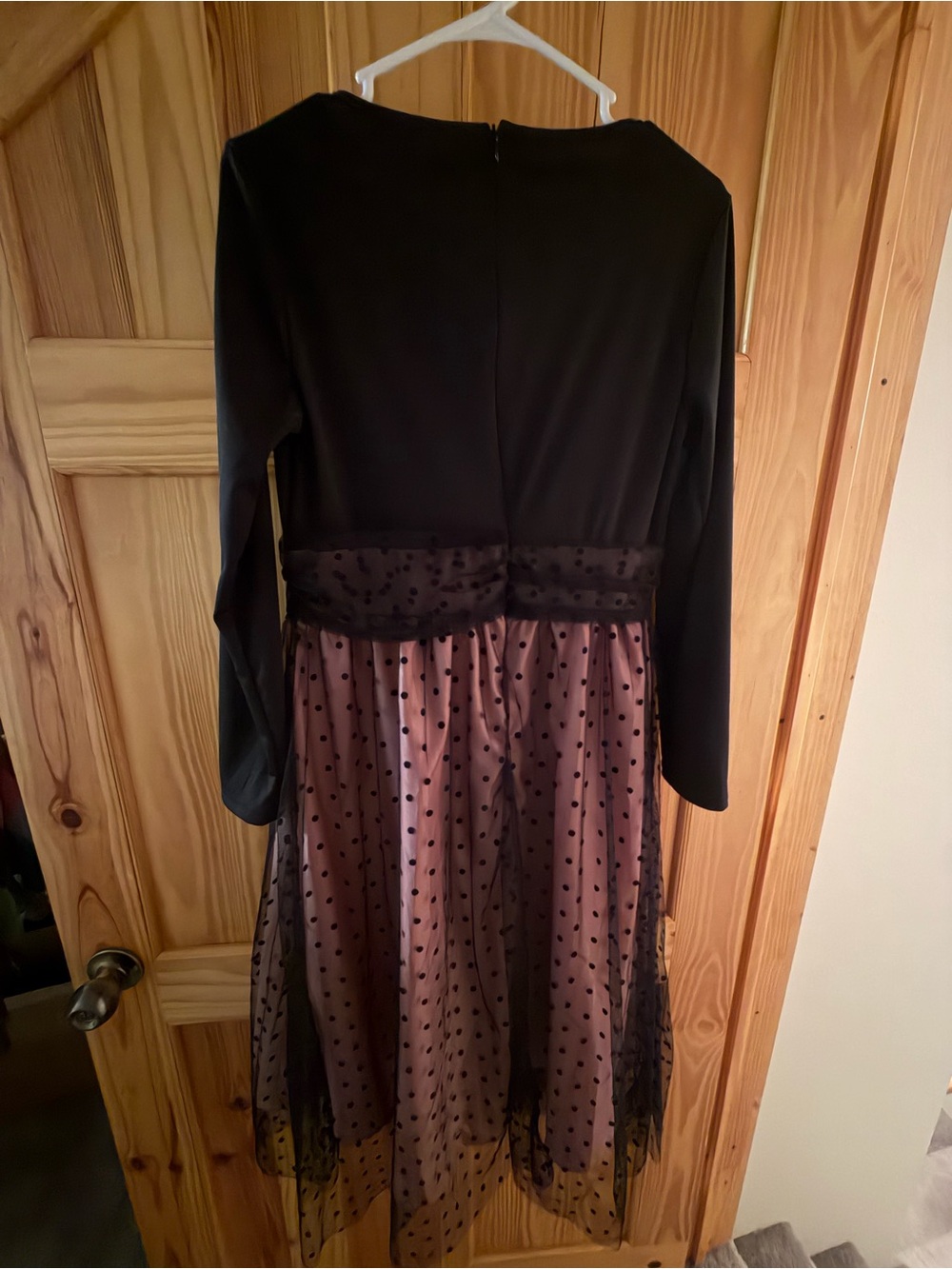 Black and Mauve Polka Dot Long Sleeve Midi Dress